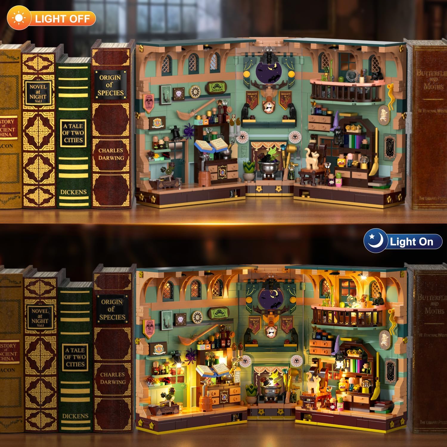 Magisches Zaubertrank Book Nook Haus Bauspielzeugset mit LED