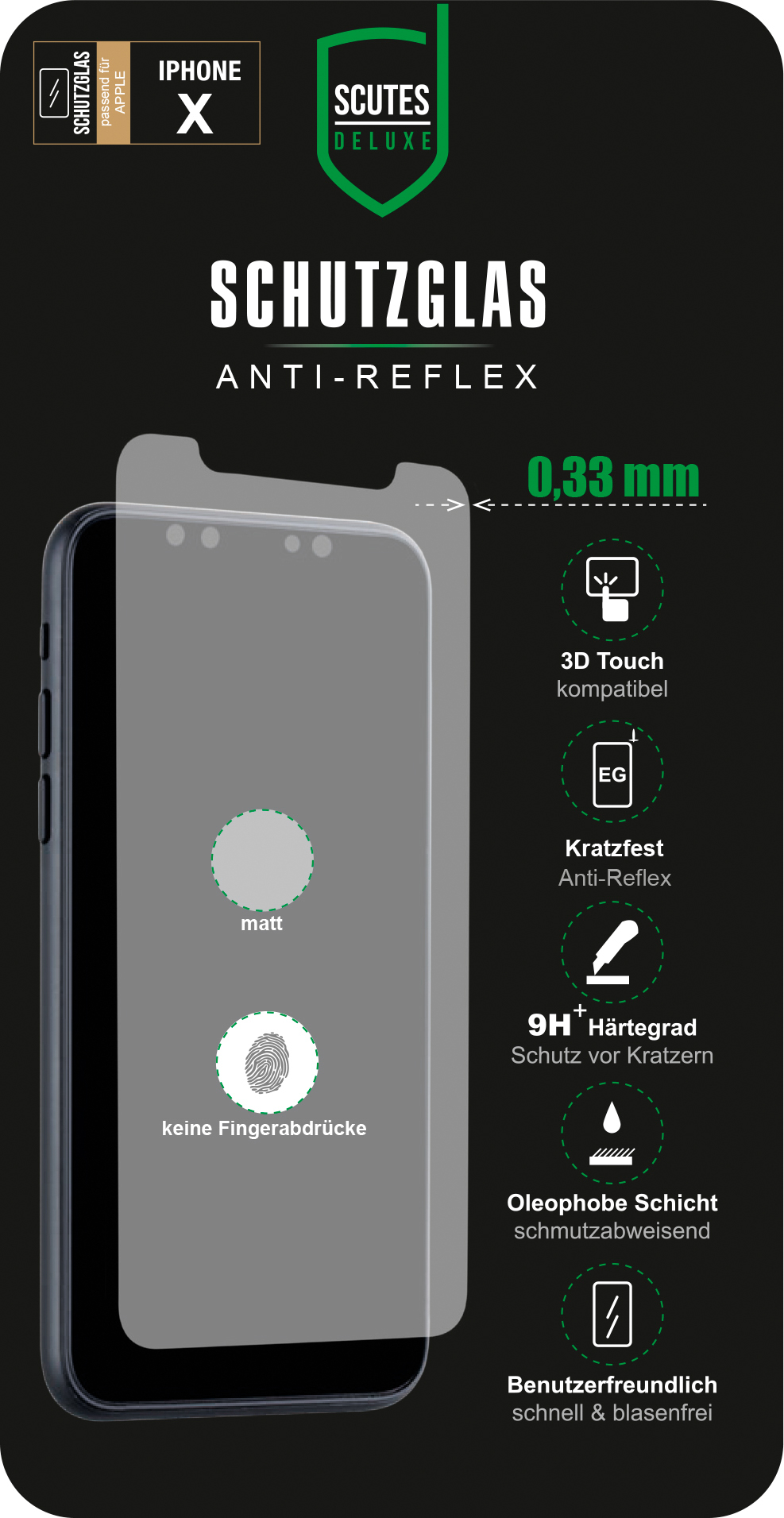 Anti Reflex Schutzglas matt (iPhone X/XS)