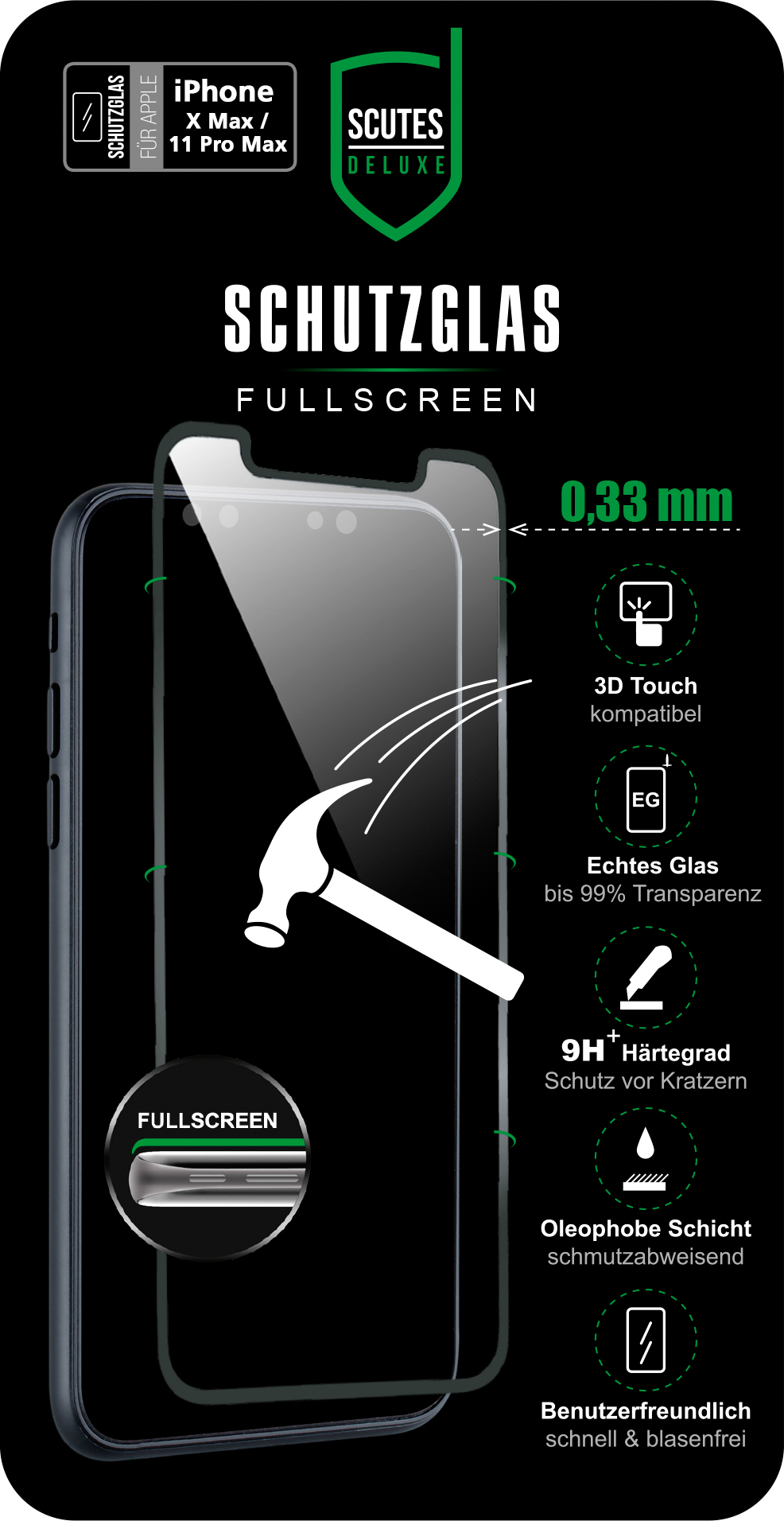 Fullscreen Schutzglas (iPhone 11 Pro Max)