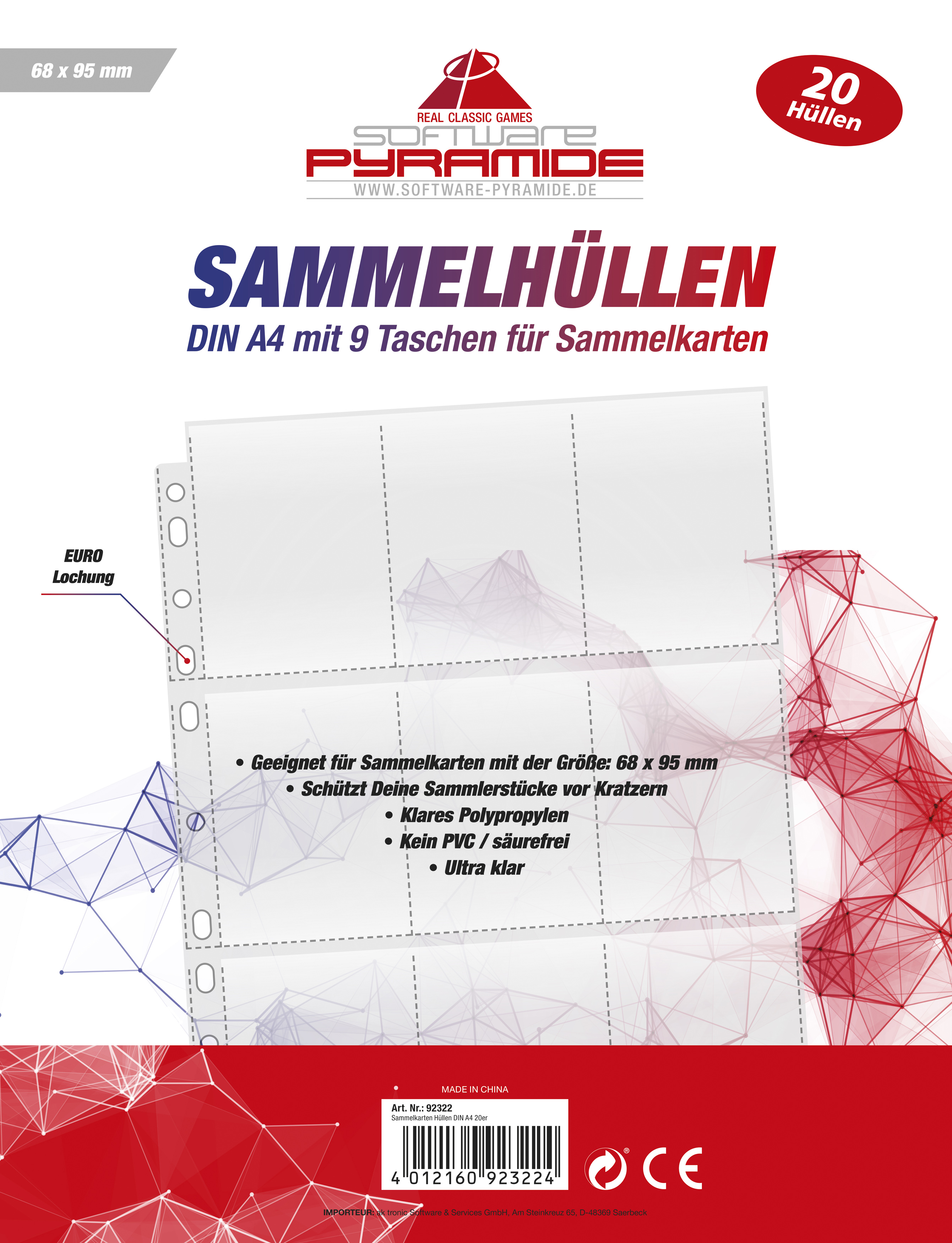 Sammelhüllen - Din A4 20 Hüllen à 9 Taschen für Sammelkarten