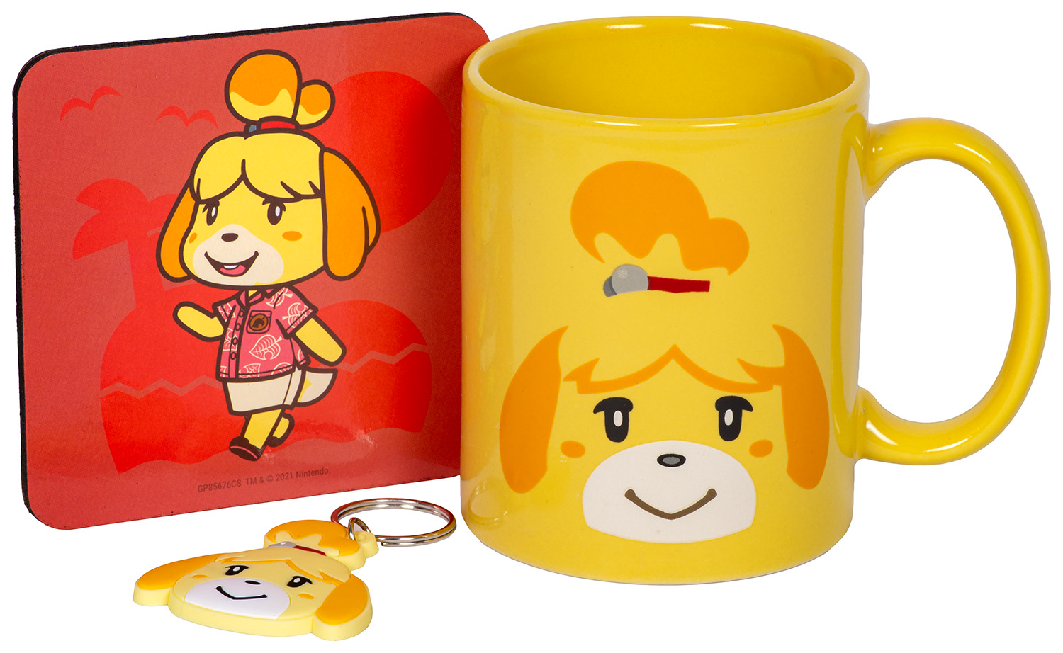 Geschenkset (Tasse, Untersetzer & Schlüsselanhänger) - Animal Crossing - Isabelle