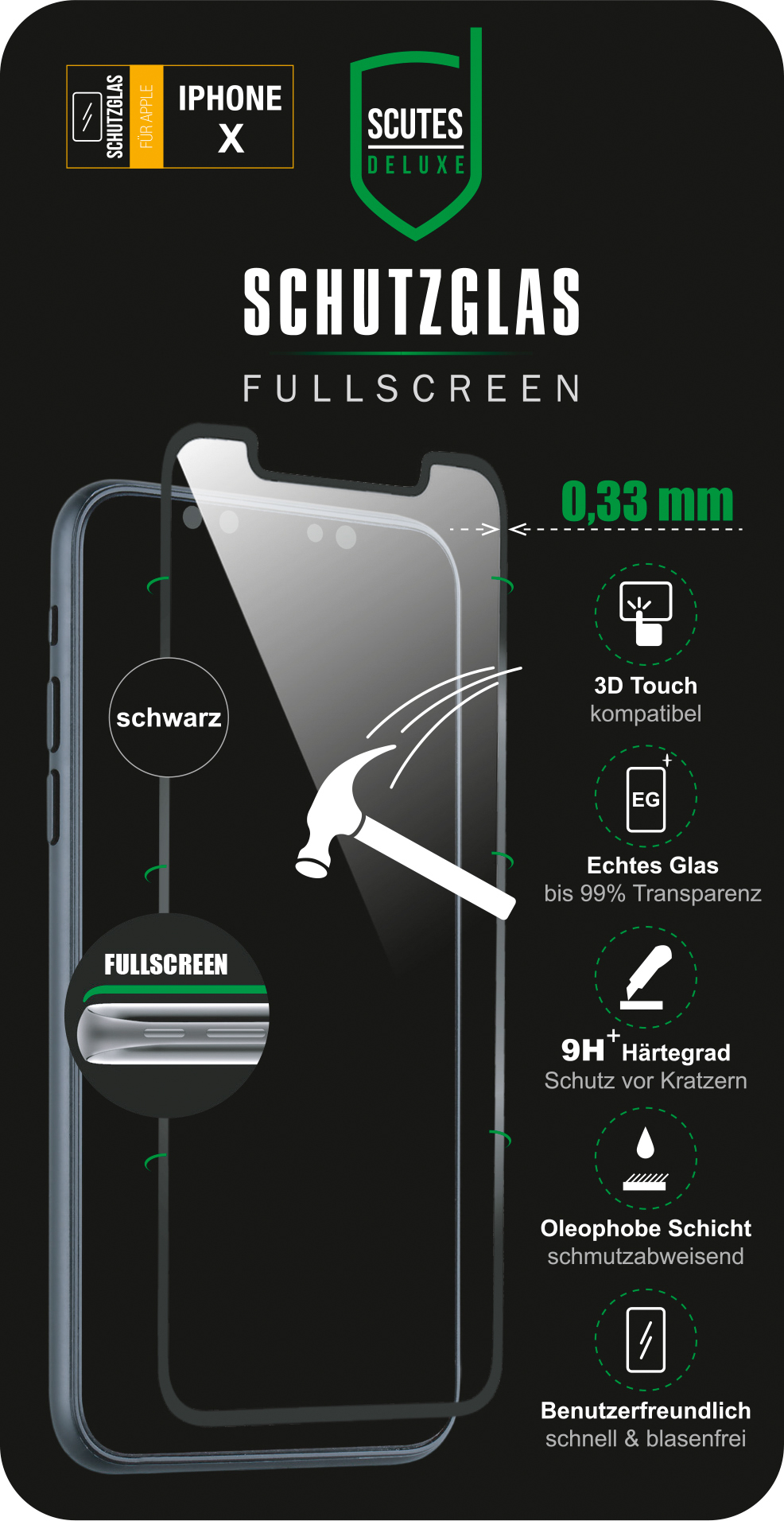 Fullscreen Schutzglas (iPhone X/XS)